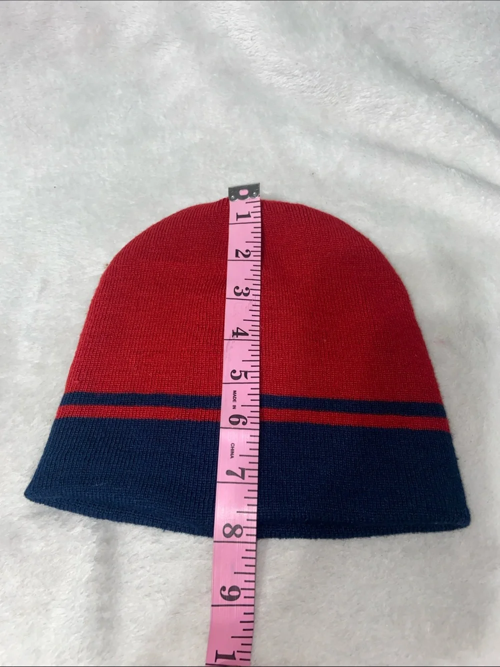 Kids Red and Navy Two-Tone Knit Beanie